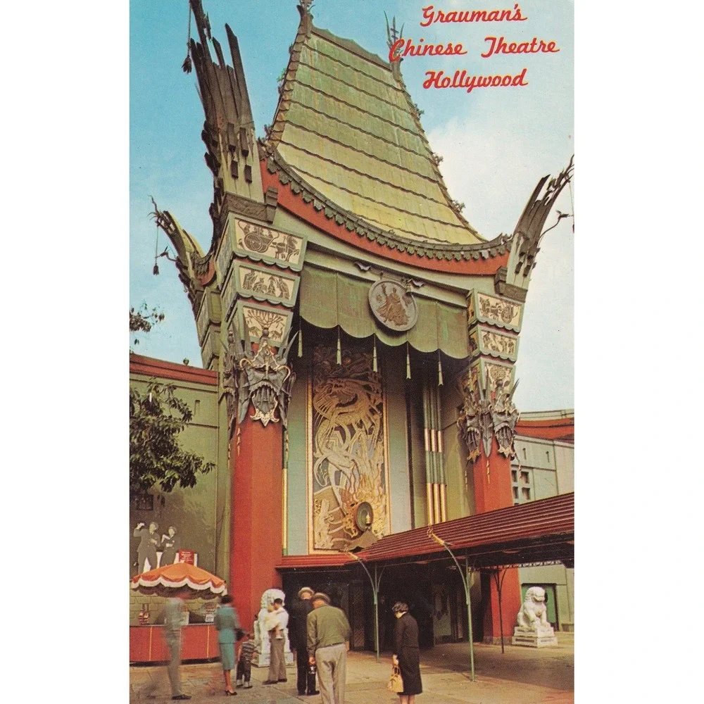 Vintage Grauman's Chinese Theatre Postcard Hollywood 1960s Chrome Movie Palace